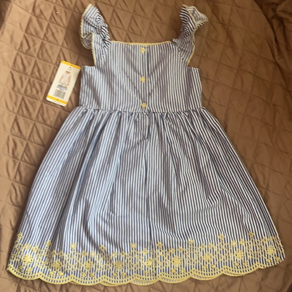 NWT PENELOPE MACK Girls Size 6 Blue & White Striped Dress With Yellow Trim - Picture 8 of 11
